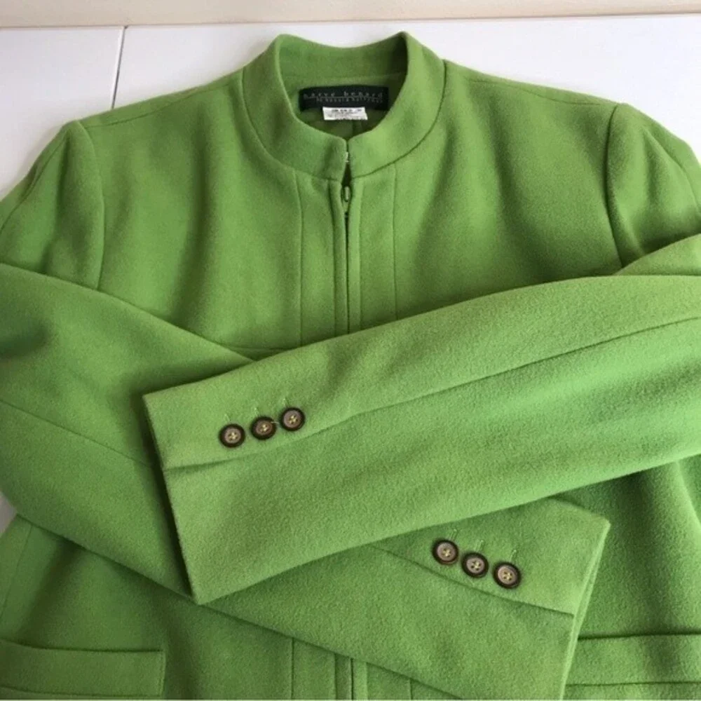 Harve Benard Wool Cashmere Blend Zip Front Short Green Jacket Womens Size 14